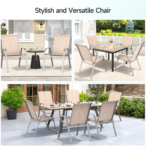 Patio Chairs Set of 4, All Weather Outdoor Dining Chairs | Stackable Dining Furniture Set, Breathable, High Back, Lawn, Garden, Backyard, Poolside Furniture - color: Beige