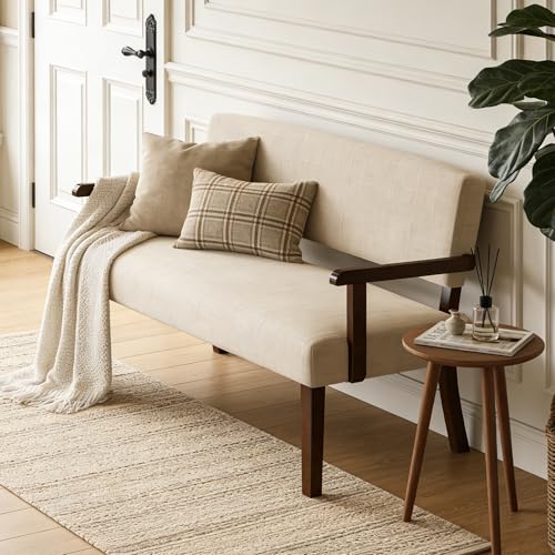 Accent Chair 2 Seat, Upholstered Reading Leisure Chair, Bench with Solid Wood Frame for Dining, Reading,Waiting Rooms (Beige) - color: Beige, size: Bench