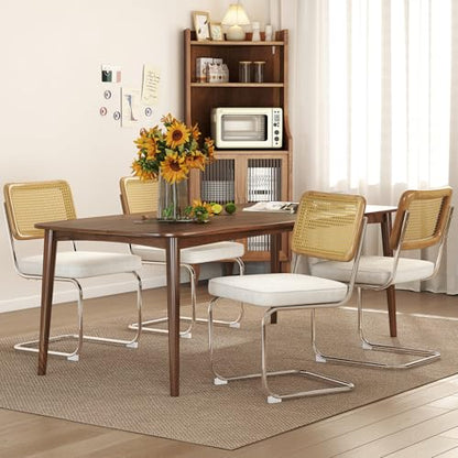 Rattan Dining Chairs Set of 2,Velvet Cesca Chair Kitchen Chair,Beige | VICBARLEY Mid Century Modern Dining Chairs,Wood Cane Backrest&Chrome Base,Upholstered Side Chair for Dining Room,Kitchen - color: Beige, size: Set of 2