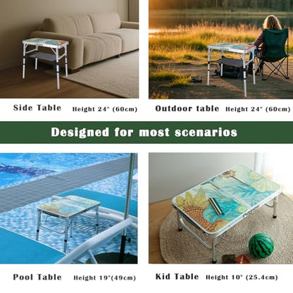Small Folding Camping Table, 2ft Portable Picnic Table Aluminum 24" x 16", 3 Adjustable Heights Lightweight Dining Table for RV, Picnic, Beach (Sunflower) - color: Sunflower