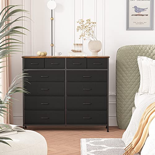 VASICAR Large Dresser for Bedroom with 12 Drawers, Tall Fabric Dressers | Storage Organizer Cabinet, 43.3" Wide Chest of Drawers for Closet, Nursery, Living Room, Laundry, Entryway, Apartment (Black) - color: Black