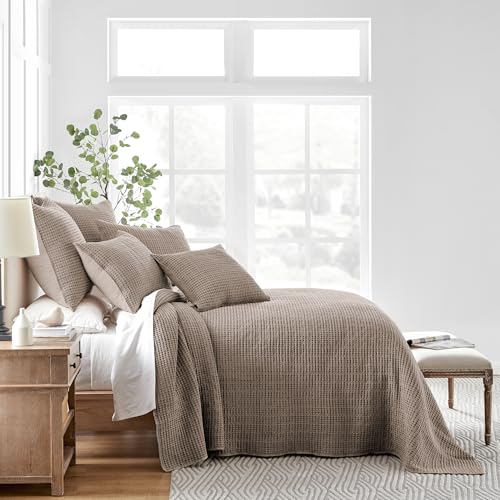 Levtex Home Mills Waffle Twin Bedspread Set (84x104in) with 1 Pillow Sham (26x20in) - Cocoa - Cotton Waffle Twin Size Bedspread Set - Lightweight, Soft, Pre-Washed - color: Cocoa, size: Twin Bedspread
