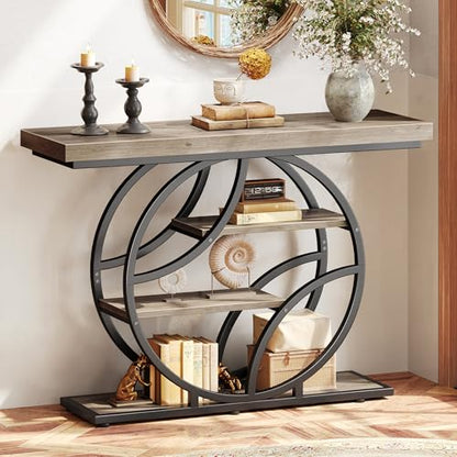 Huuger 41.3 Inch Entryway Table, Console Table with Shelves, Sofa Table | Modern Entrance Table, Console Tables for Entryway, Hallway, Entrance, Foyer, Living Room, O-Shaped Accent Table, Grey - color: Grey, size: 11.8"D x 41.3"W x 31.5"H