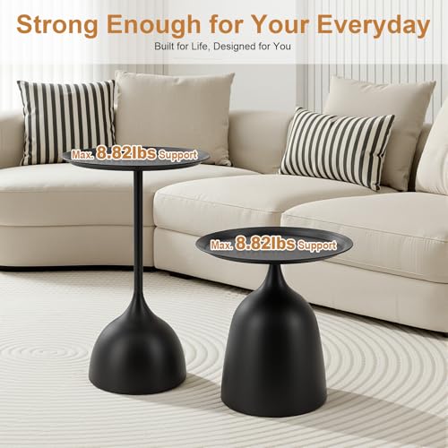 Gdrasuya10 Round Side Tables Set of 2, Large 15.7" Top, Metal Small Drink Accent Table Pedestal End Tables for Living Room Sofa Bedside Entryway & Office, Easy Assembly, Matte Black - color: Matte Black