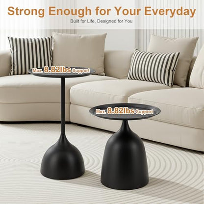 Gdrasuya10 Round Side Tables Set of 2, Large 15.7" Top, Metal Small Drink Accent Table Pedestal End Tables for Living Room Sofa Bedside Entryway & Office, Easy Assembly, Matte Black - color: Matte Black