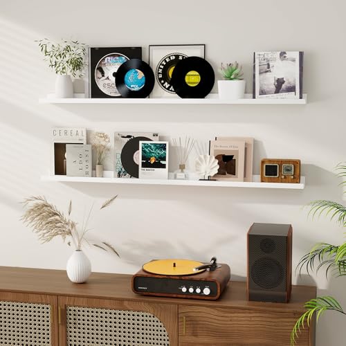 Dreamland Picture Ledge Shelf for Wall, Floating Shelves Set of 2,55 inch Long Floating Shelves with Lip for Living Room,Bedroom,Bathroom,Kitchen,White - color: White, size: 55inch