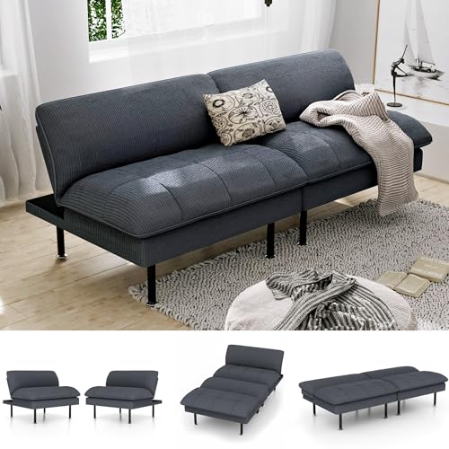 Ribilake 70" Futon Sofa Bed, 4 in 1 Multi-Function Couch Sleeper with Adjustable Backrest, Modern Convertible Futon, Recliner Small Loveseat for Living Room, Office, Grey - color: Grey, size: 1Set