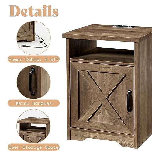 AMERLIFE 3 Piece Farmhouse Living Room Coffee Table Set, Barnwood | Coffee Table & 2 End Tables with Charging Station and USB Ports, Farmhouse Style, Barn Door Design, Living Room Furniture - color: Barnwood