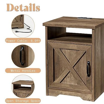 AMERLIFE 3 Piece Farmhouse Living Room Coffee Table Set, Barnwood | Coffee Table & 2 End Tables with Charging Station and USB Ports, Farmhouse Style, Barn Door Design, Living Room Furniture - color: Barnwood