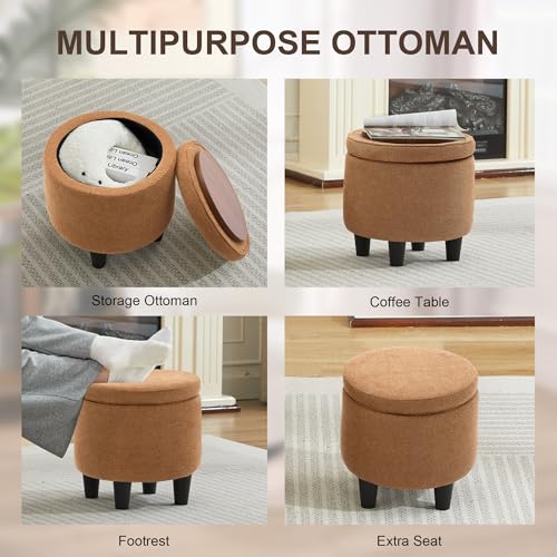 LOULENS Swivel Accent Chair with Storage Ottoman, Brown | Linen, Small, Barrel, Reading Chair, Vanity Chair, Comfy Single Sofa, Armchair, For Living Room, Bedroom - color: Brown