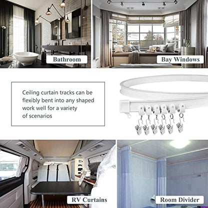Ceiling Curtain Track, Flexible Bendable Curtain Track Wall Mount Room Divider Curved Ceiling Track System with Clips 10Ft Plastic Curtain Rails for Rv Shower Curtains - color: White, size: 10Ft