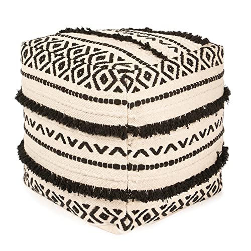 · REDEARTH · Pouf with Filler Cube Bean Bag Pouffe - Geometric Craft Black | 100% Cotton; 17.5"x17.5"x17.5"; Storage Cube, Doubles as Footrest; Boho Decor for Living Room, Bedroom, Nursery, Kidsroom - color: Geometric Craft Black With Filler