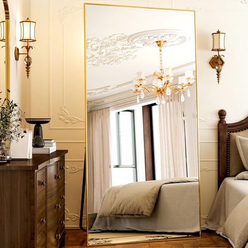77" x 38" Large Full Length Mirror -Oversize Floor Mirrors | Full Body Standing Mirror Aluminum Alloy Frame, Dressing Mirror for Bedroom, Living Room, Wall Mounted or Leaning Gold - color: Gold, size: 77"L x 38"W