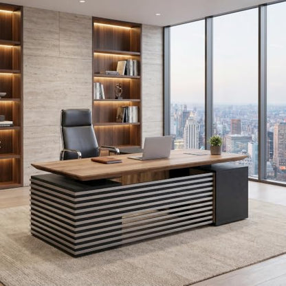 SAINTCY L Shaped Executive Standing Desk with Drawers, 78.74In Large Adjustable Heigh Desk with Power Outlet Hub,2.56" Thick Floating Desktop,for Home Office, Studio - color: Left, size: 62.99"D x 78.74"W x 29.5"H