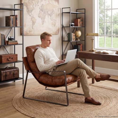 Set of 2 Accent Chairs, PU Leather Living Room Chair, Brown | Comfy Armchairs, Upholstered Lounge Armchair, Removable Seat Cushion, Bronze Metal Frame, For Reading Room, Bedroom, Balcony - color: Brown-bronze Legs, size: 2PCS