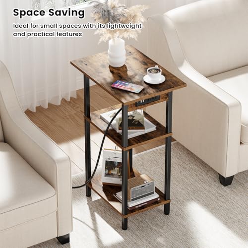 Asgolion Tall End Table with Charging Station, Tall Nightstand with Storage | 30 Inch Tall Side Table, Accent Table Stand, Small Entryway Table, Bedroom Tall Nightstand, Living Room, Office, Rustic Brown - color: Rustic Brown, size: 30"H
