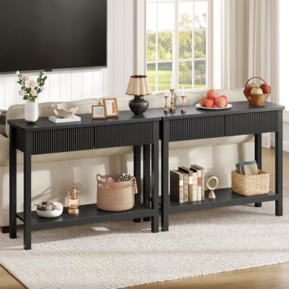 HOOBRO 39.4" Console Table with 2 Wavy Drawers, Narrow Long Entryway Table with Storage Shelf, 2 Tier Modern Sofa Table Wooden Behind Couch Table, Hallway Table for Living Room, Black BK89XG01N1