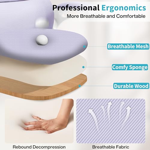 Ergonomic Office Chair,Mesh Office Chair with Lumbar Support,High Back Desk Chair with Flip-up Arms,400 lbs Big and Tall Computer Chair with Headrest,Comfy Desk Chairs (Lavender) - color: Lavender