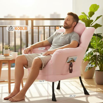 Lazy Chair, Comfy Reading Chair for Bedroom，Pink | Comfy Bedroom Accent Chair with Washable Removable Cover and extra throw pillow for Living Room Dorm - color: Peach Pink-single