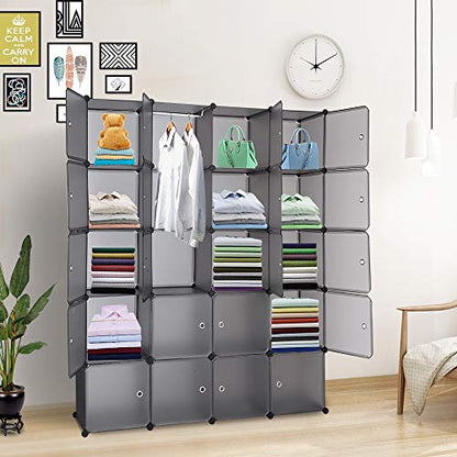 VINGLI Cube Storage Organizer, Plastic Closet Cabinet, DIY Plastic Modular Book Shelf Unit, Cube Shelves with Doors and Hanging Rods