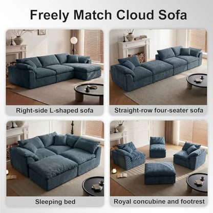 Cloud Couch Sectional for Living Room, Modular L Shaped Boneless Sofa with Chaise, Compressed No Assembly Couch, Deep Seat Chenille Upholstered Convertible Sofa Bed (Blue) - color: Blue