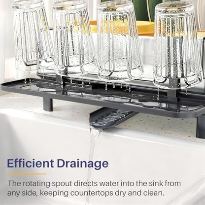 SNTD 304 Stainless Steel Dish Drying Rack for Small Kitchen Counter, Grey | Rustproof, Large Capacity, Heavy-Duty Frame, Rotating Spout, Angled Drainboard, Removable Cup & Utensil Holder - color: Gray