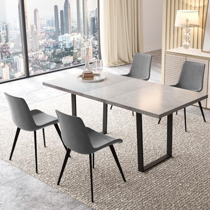Mid-Century Extendable Dining Table Set, 51"-67", 6 Upholstered Chairs - color: Table + 4 Grey Chairs, size: 51"-67"