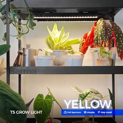 Barrina Grow Lights for Indoor Plant, T5 1FT Full Spectrum, Yellow, 4 Packs | Black Cover LED Grow Light Strips, Linkable, Plant Light for Indoor Plants Growing, 3 Mounting Modes, Separate On/Off - color: Yellow, size: 1ft-black Cover