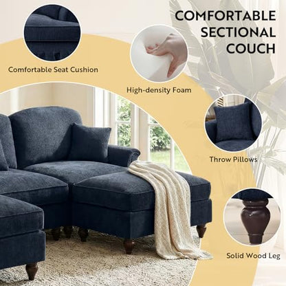 Modular Sectional Sofa Couch, Comfy Chenille Sofa with Removable Ruffled Skirt, Flared Armrests, Sturdy Legs, Convertible Sectional for Living Room, Bedroom, Apartment (Blue) - color: Blue, size: 107.1 Inch U