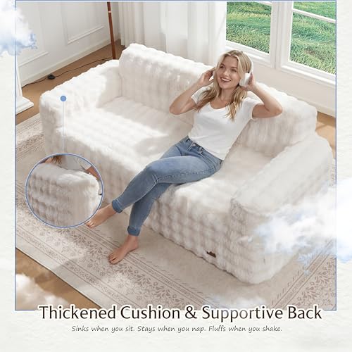 ZurNesfure Sofa Couch 3-Seater Boneless Sofa with Pillow White,3-Seater | No Assembly Need, Modern Couch with deep seat and Washable Cover Cloud Sofa for Living Room Bedroom Apartment - color: Bubble White, size: 3-seater