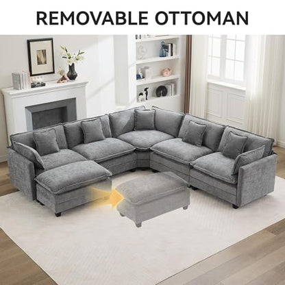 113'' V Shaped Cloud Sectional Sofa, Oversized Deep Seat Couches for Living Room, Chenille Comfy Upholstered Modular Sectional Sofa Couch, Grey - color: Grey, size: 113'' V Shape
