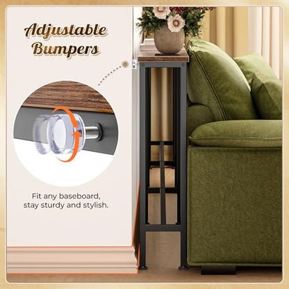 Huuger 126 Inch Sofa Table with Power Outlets, Skinny Behind Couch Table | 5.9 Inch Narrow Entryway Table, Extra-Long Console Table, Behind the Couch Table with Outlet for Living Room, Rustic Brown - color: Rustic Brown, size: 5.9"D × 126"W × 29.7"H