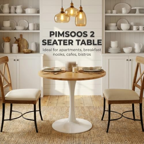 24" Small Round Dining Table for 2 – Durable & Well-Made Tulip Table with Sturdy Metal Frame, Compact 2-Seater Kitchen or Dining Room Table for Small Spaces, Apartments, Café, Restaurant, Office