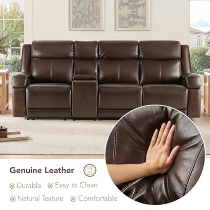 Watson & Whitely Wall Hugger Power Reclining Sofa with Console, Brown | Genuine Leather Recliner Sofa, Power Headrests, Center Storage Console, Cup Holders, 3-Seater Couch, Living Room & RV - color: Dark Brown, style: 3 Seater Sofa (with console)