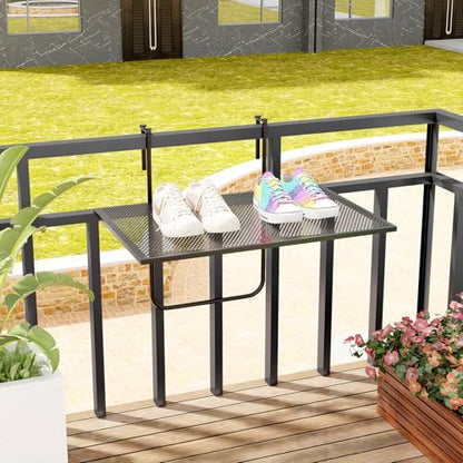 Tangkula Balcony Railing Table, Outdoor Folding Hanging Table with Metal Frame, Space-Saving Bar Serving Table Fits Railings Up to 2.4” Thick for Patio, Porch, Deck - size: 24” x 20” x 20”
