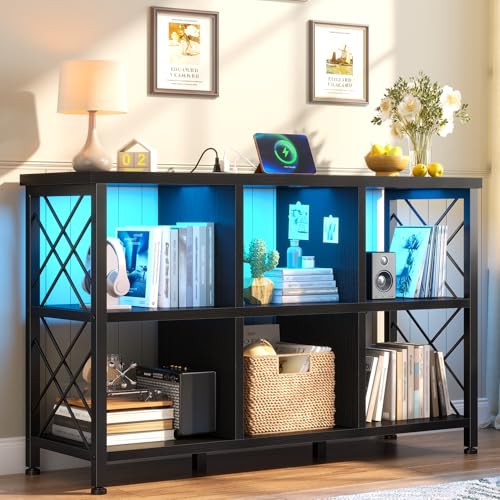 DurayLoly 6 Cube Storage Organizer, LED, Home Organizer, Black | Charging Station, Living Room & Bedroom, Holds 245 LBS, Stable Cube Grid Frame - color: Black, size: 6 cube