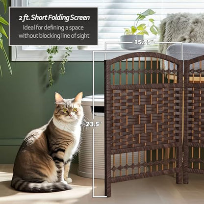Red Lantern 2 ft. Short Fiber Weave Folding Screen - Dark Mocha - 6 Panels - color: Dark Mocha, size: 6 Panel