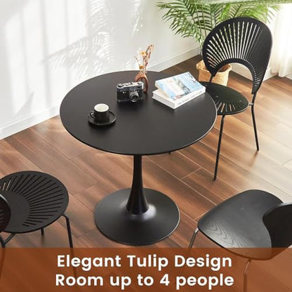 Tulip Table, 31.5" Round Dining Table with Thickened Tabletop & Metal Pedestal, Circle Bistro Table for Kitchen, Small Places, Living Room, Cafe (Black) - color: Black
