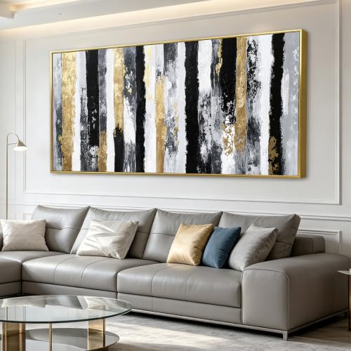 Large Minimalist Line Wall Art Framed with Hooks, Modern Luxury Aesthetic Decor for Bedroom Living Room 30"x60" - color: Straight Black and White, size: 147L x 73W cm