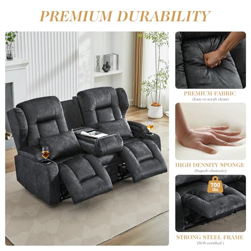Loveseat Recliner Sofa,RV Wall Hugger Recliners with Flip-up Console,Reclining Loveseat Sofa Recliner with Cup Holders/Lumbar Pillows for Small Spaces,RV Furniture (Gray, 68" 2-Seater) - color: Grey, size: 68" 2-Seater