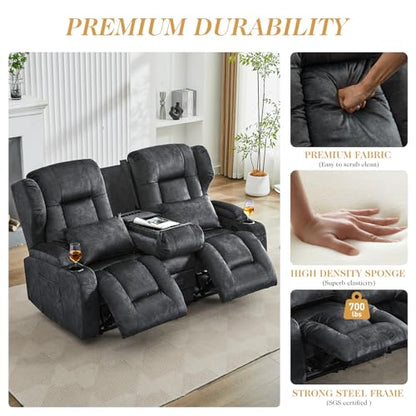 Loveseat Recliner Sofa,RV Wall Hugger Recliners with Flip-up Console,Reclining Loveseat Sofa Recliner with Cup Holders/Lumbar Pillows for Small Spaces,RV Furniture (Gray, 68" 2-Seater) - color: Grey, size: 68" 2-Seater