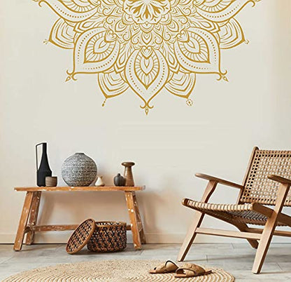 Half Mandala Wall Decal Mandala Wall Sticker Mandala Decals for Walls Flower Wall Stickers Removable Peel and Stick Wall Decals for Bedroom Living Room Yoga Studio Decor | Headboard vinyl decoration, yoga room decor, lotus peel and stick, removable, self
