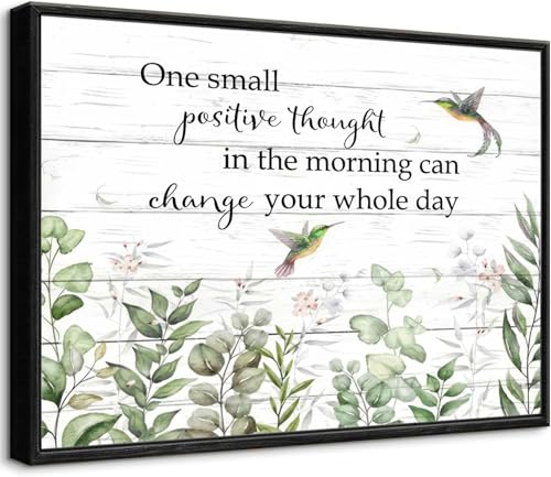 Framed Inspirational Farmhouse Wall Art Sage Green Eucalyptus Leaf Wall Decor Botanical Inspirational Canvas Prints One Small Positive Thought In The Morning Can Change Your Whole Day 24x16inch - color: Botanical, size: 16"L x 24"W