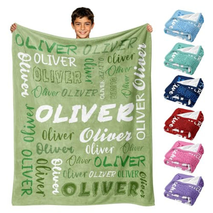 Personalized Blanket with Name, Custom Name Blanket Gifts for Kids Adults Boys Girls Teen, Soft Customized Fleece Flannel Throw for Bedroom Living Room, Birthday Christmas - color: Green