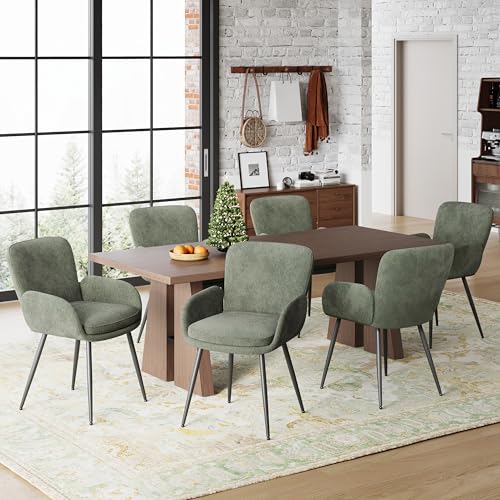 VKNOW Modern Upholstered Dining Chairs Set of 4 with Armrest, Green | Armed Dining Room Chairs with Metal Legs, Kitchen Chairs for Restaurant Kitchen Living Room - color: Green, size: Set of 4