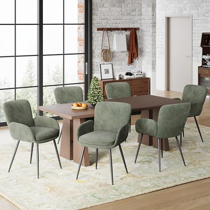 VKNOW Modern Upholstered Dining Chairs Set of 4 with Armrest, Green | Armed Dining Room Chairs with Metal Legs, Kitchen Chairs for Restaurant Kitchen Living Room - color: Green, size: Set of 4