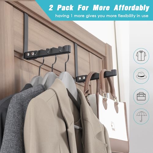 2 Pack Clothes Drying Rack, All Metal Over The Door Hooks, Thickness Adjustable, Collapsible, Space-saving Hangers Organizer, Fit 1/2/5'' Doors (Black) - color: Metal-Black