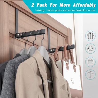 2 Pack Clothes Drying Rack, All Metal Over The Door Hooks, Thickness Adjustable, Collapsible, Space-saving Hangers Organizer, Fit 1/2/5'' Doors (Black) - color: Metal-Black