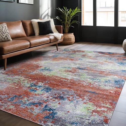 Non Slip Rugs 5x7 Modern Abstract Easy Silk Rubber Backing Soft Area Rug for Living Room Easy to Clean Non Shedding Kitchen for Bedroom Indoor Carpet (Brick - Gray, 5x7) - color: Brick, size: 5' x 7' (Rectangular)