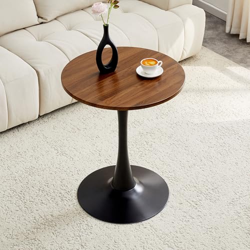 23.6" Round Dining Table, Mid-Century Modern Tulip Table with Thickened Tabletop & Metal Pedestal, Circle Bistro Table for Kitchen, Small Places, Apartments, Cafe - color: Walnut, size: 23.6" dining table